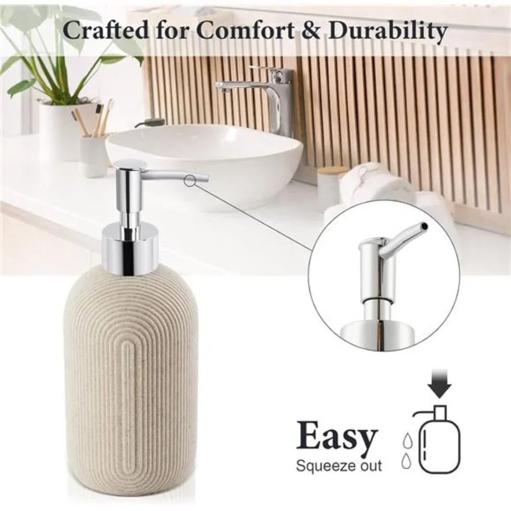 7 Piece Bathroom Accessories Set Soap Dispenser Toothbrush Holder Qtip Tray Tan